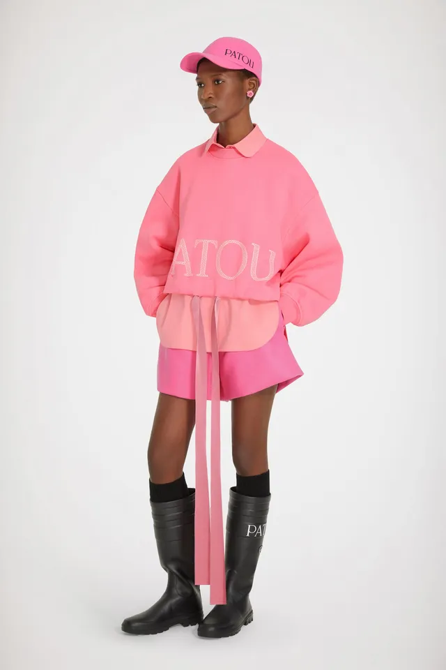Patou Sweat Cropped Coton Bio Rose JE054 Cordon