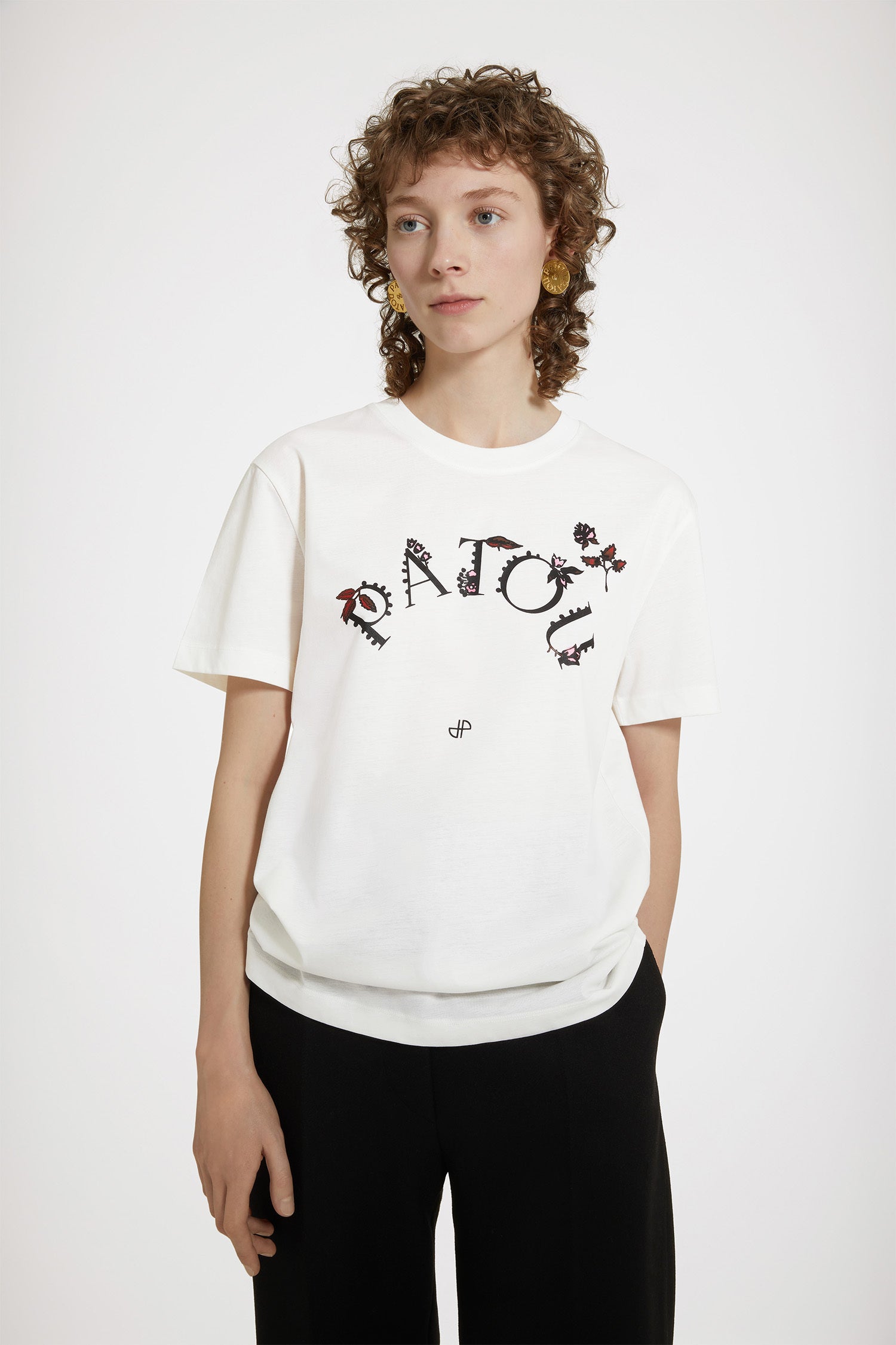 Patou JE088 t-shirt coton bio blanc logo floral