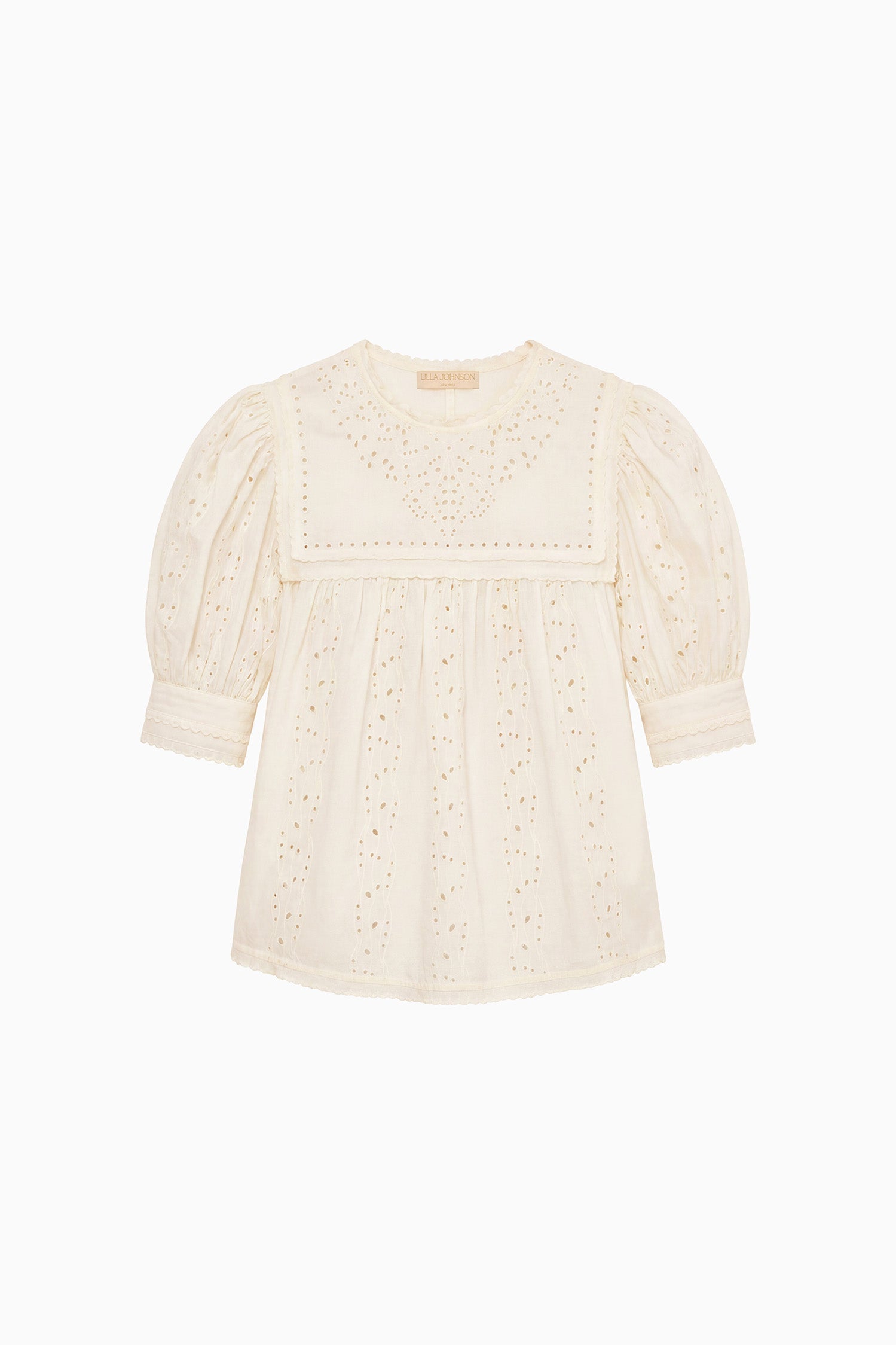 Ulla Johnson Una Haut Coton Ivoire Manches Courtes Brode