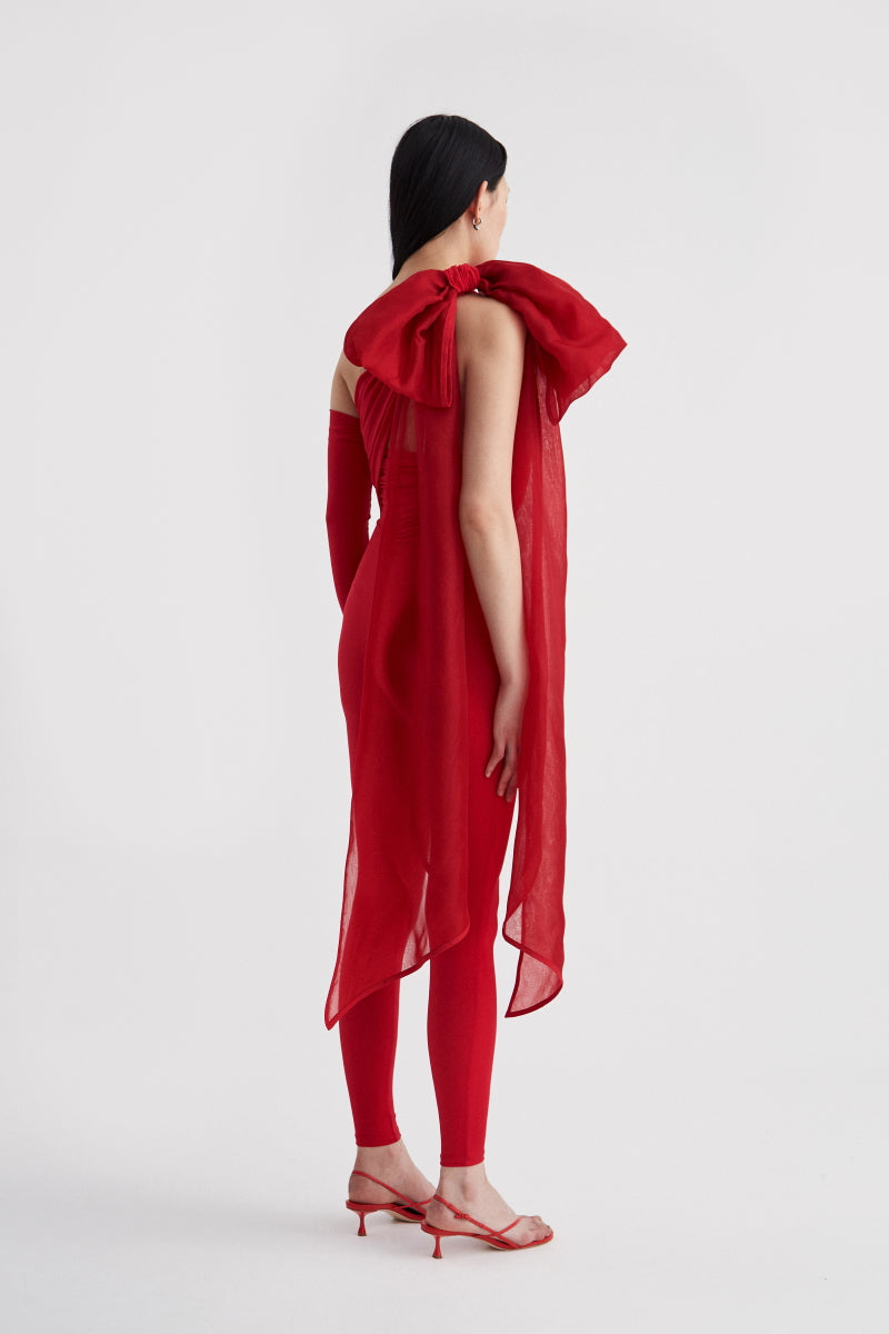 ATU Body Couture Catsuits combinaison rouge noeud organza