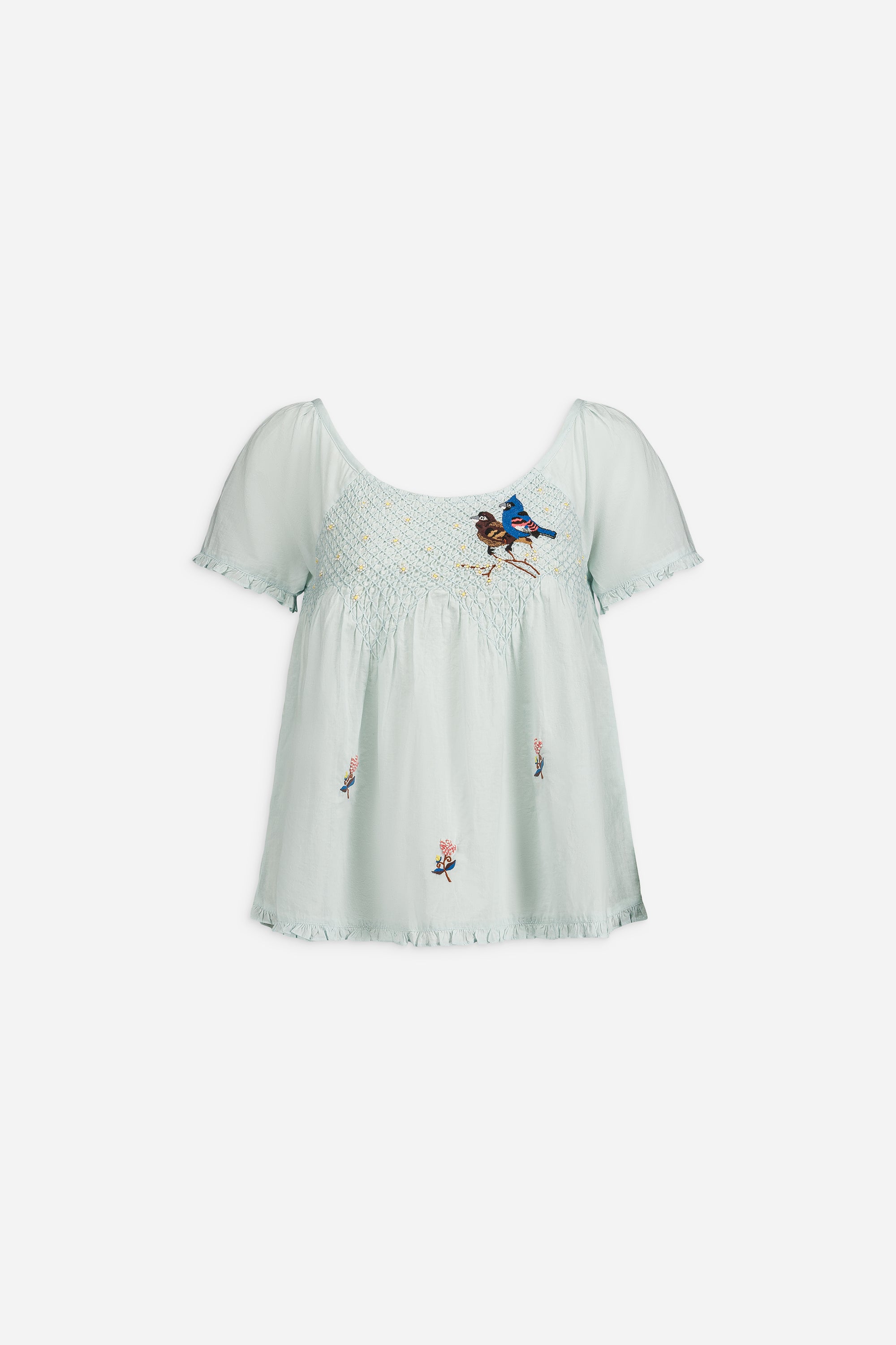 Paul & Joe Pinson top smocké voile coton baby blue