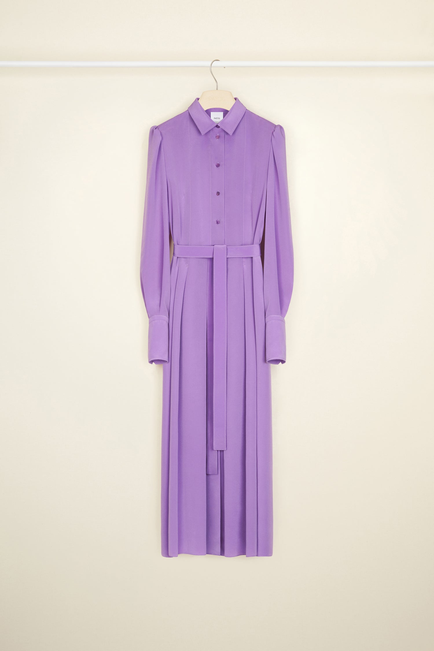 Patou A21DR0780013498P robe chemise midi soie violette plissée
