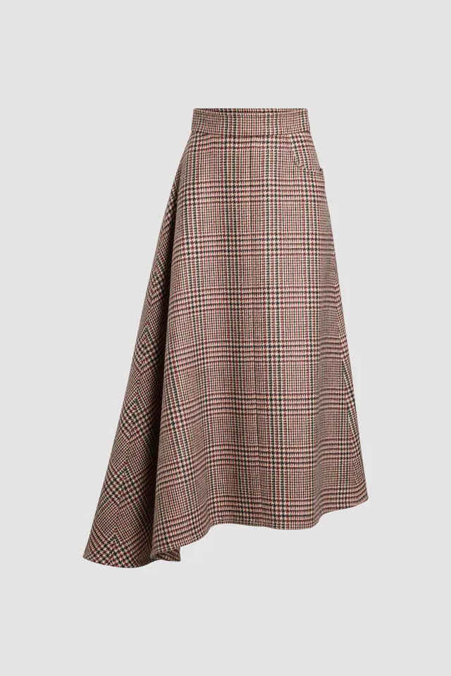 Patou SK101 jupe midi asymétrique Prince Of Wales laine