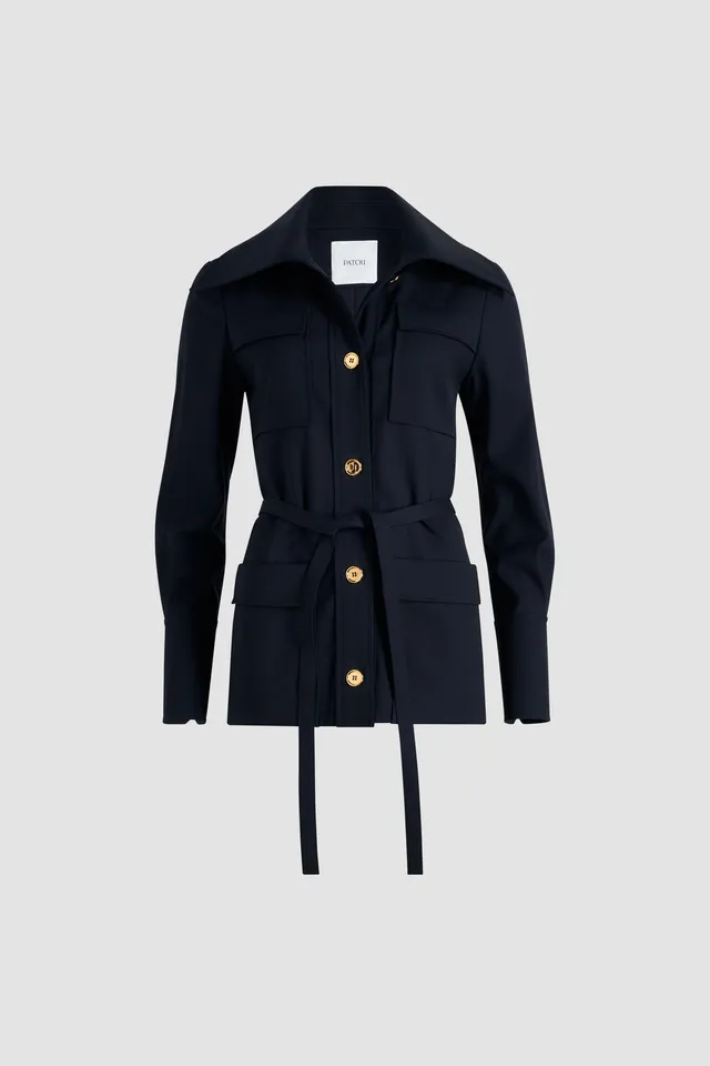 Patou P25JA049 veste safari laine bleu Navy Black