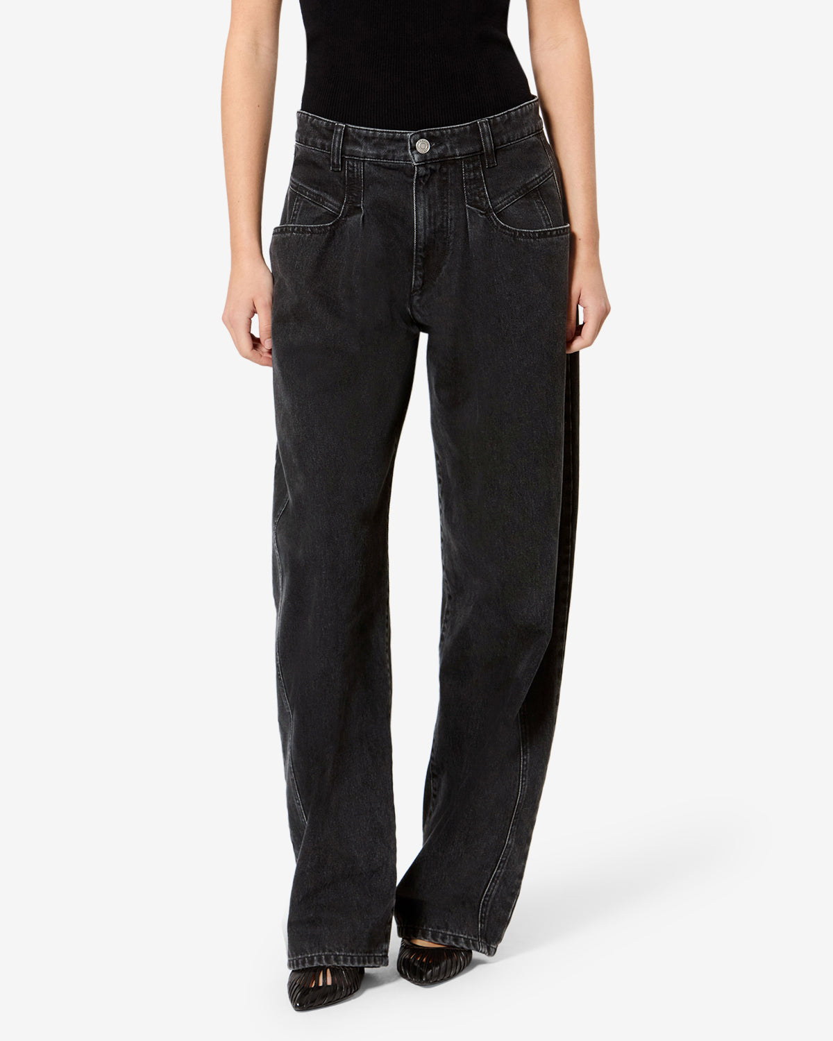Isabel Marant Lisha jean noir délavé barrel taille haute