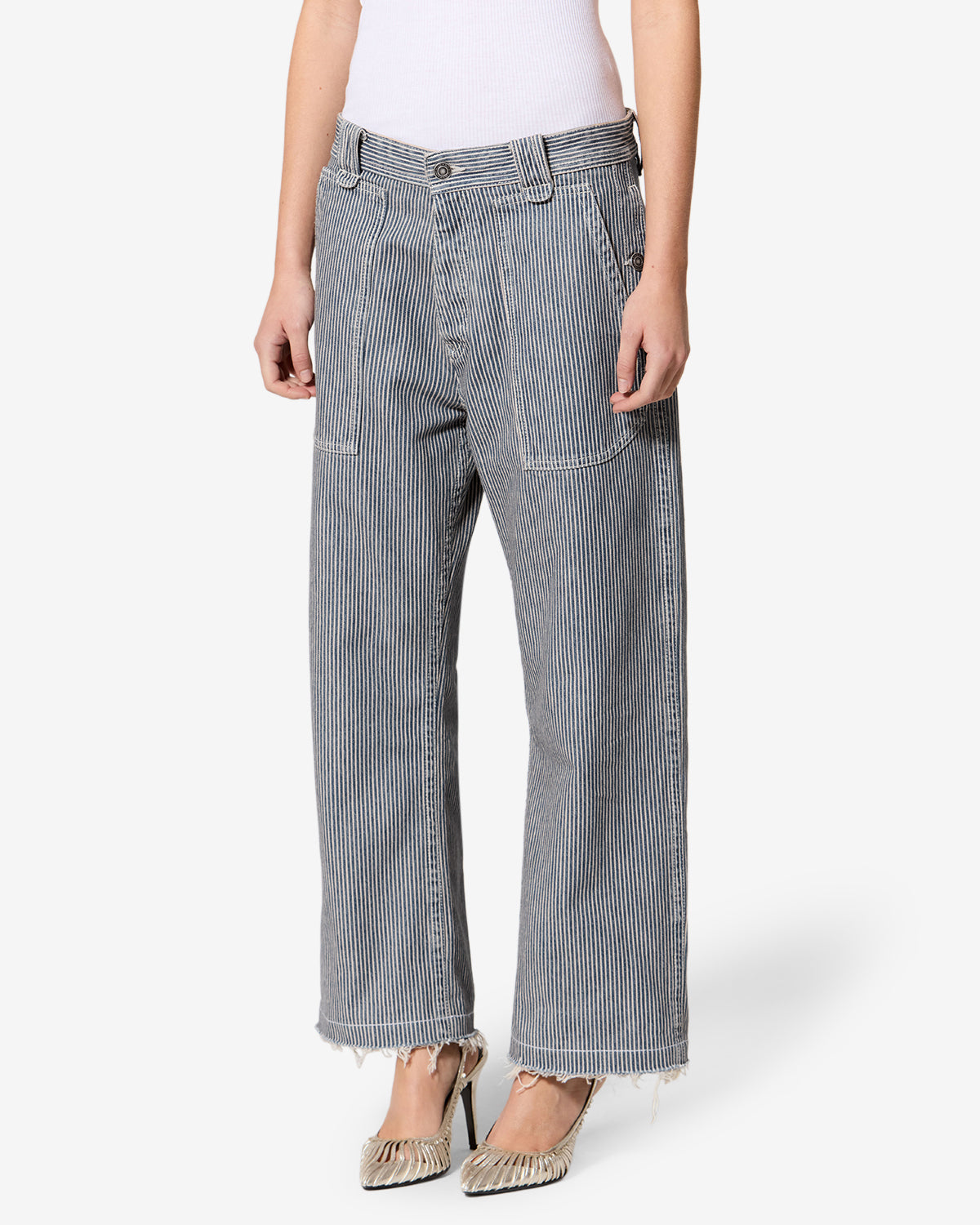 Isabel Marant Ermina pantalon droit coton bleu-blanc
