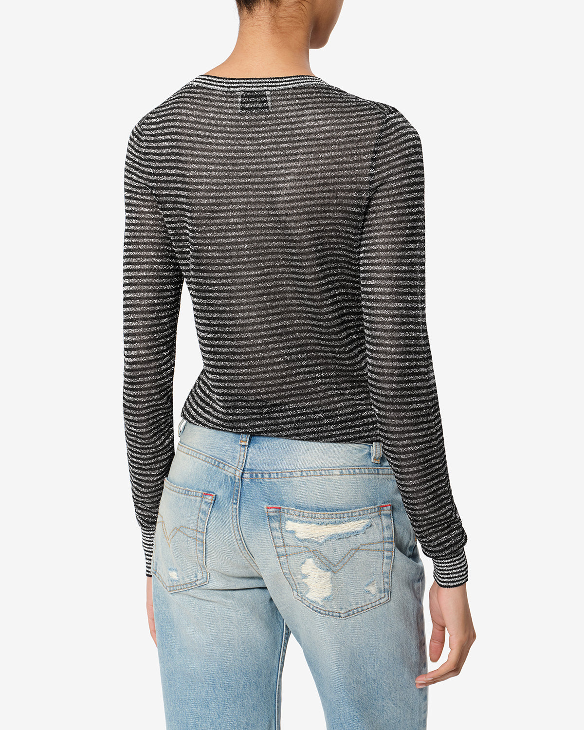 Isabel Marant Cenaya pull noir argenté lurex rayé
