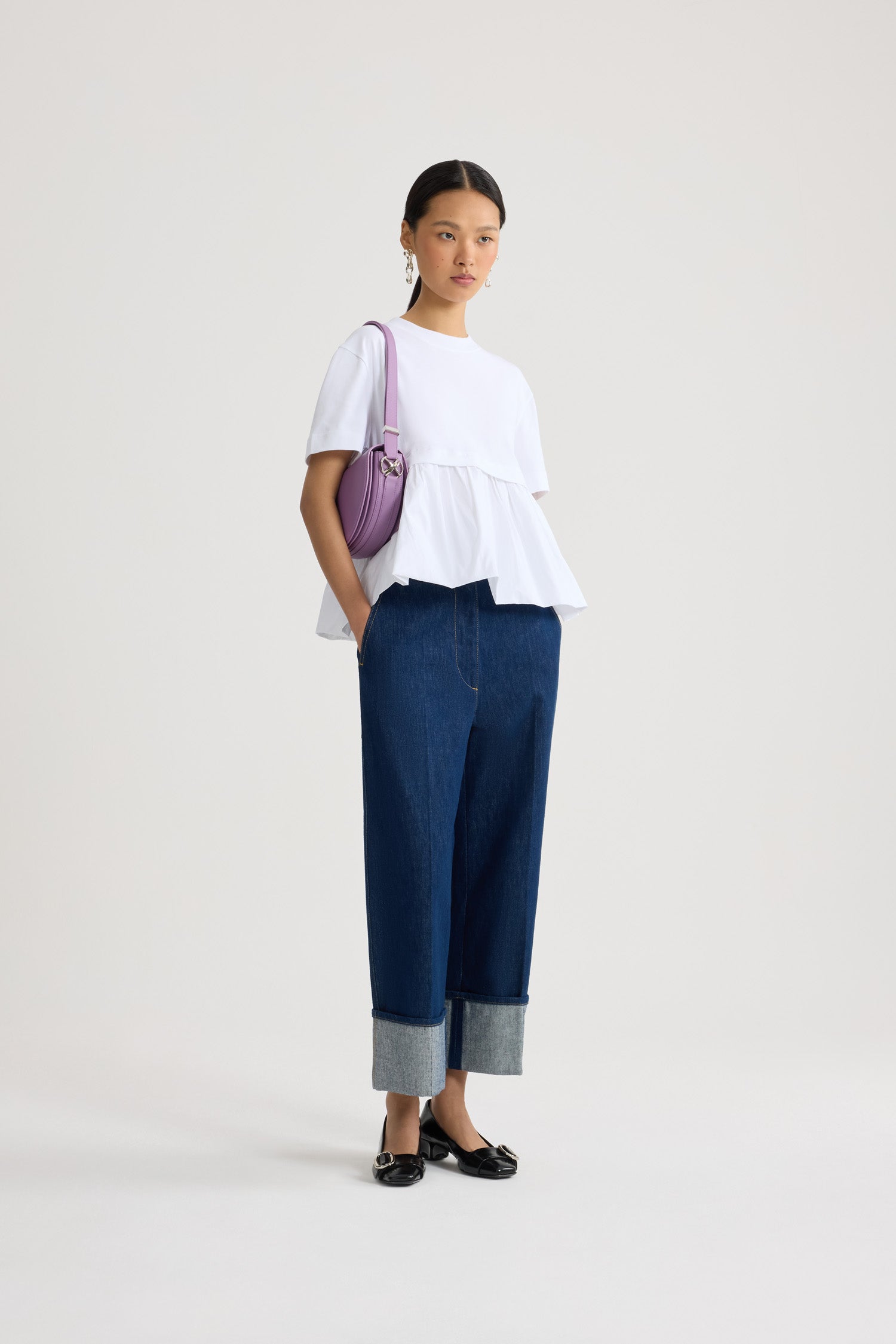 Patou JE151 t-shirt coton bio blanc ourlet volant faille