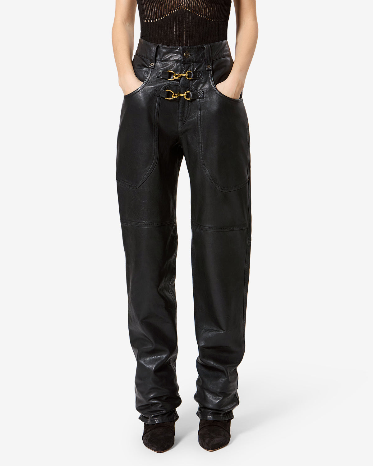 Isabel Marant Brinley pantalon cuir noir
