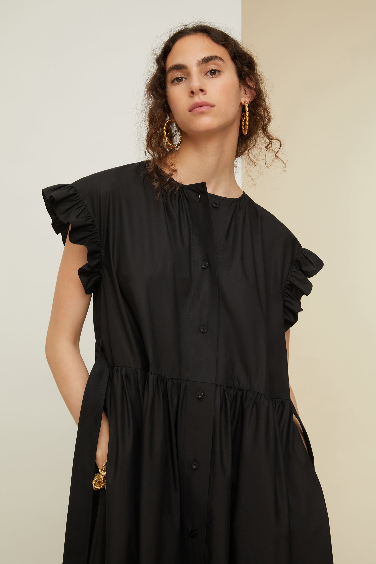 Patou DR087 robe coton maxi noire volants