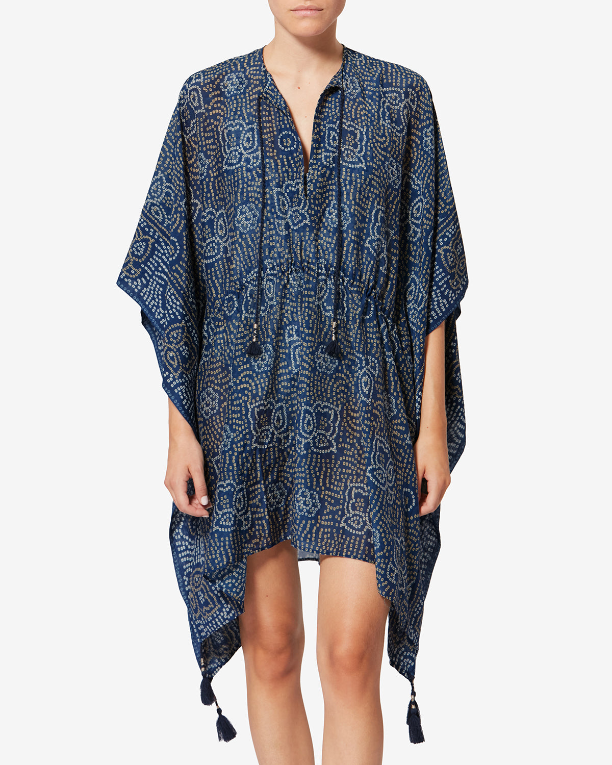 Isabel Marant Loreliz KF001XFA kaftan coton bleu pompons
