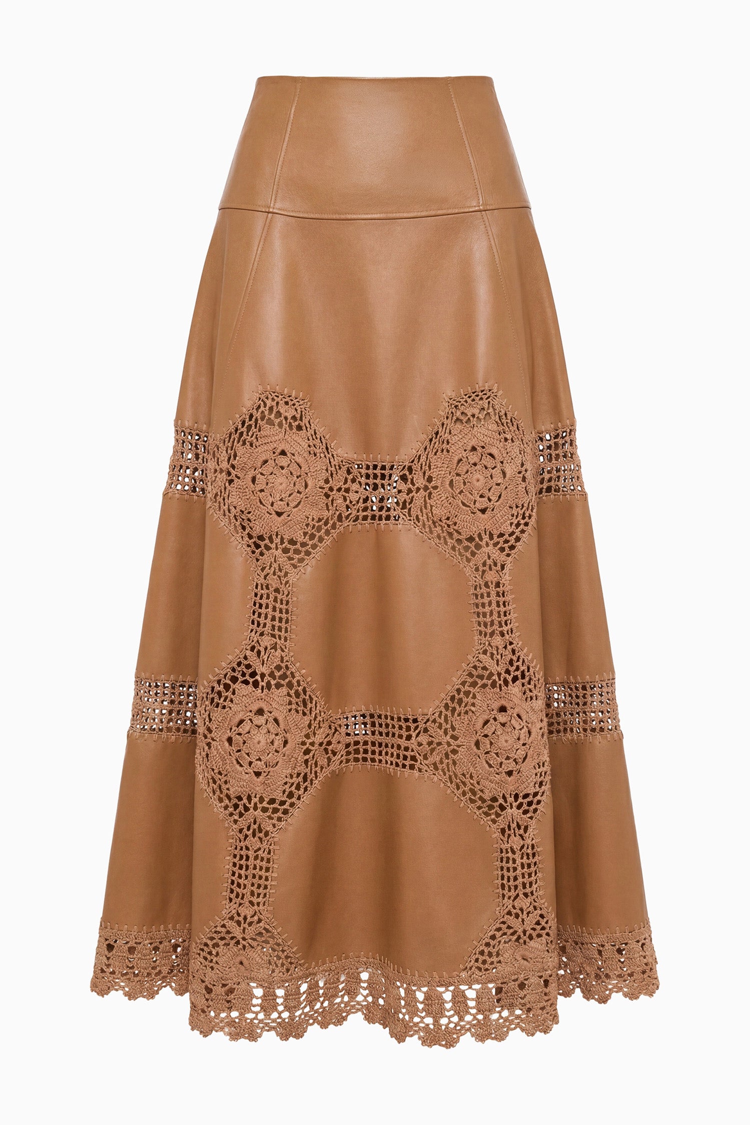 Ulla Johnson Izra Jupe crochet cuir Camel midi