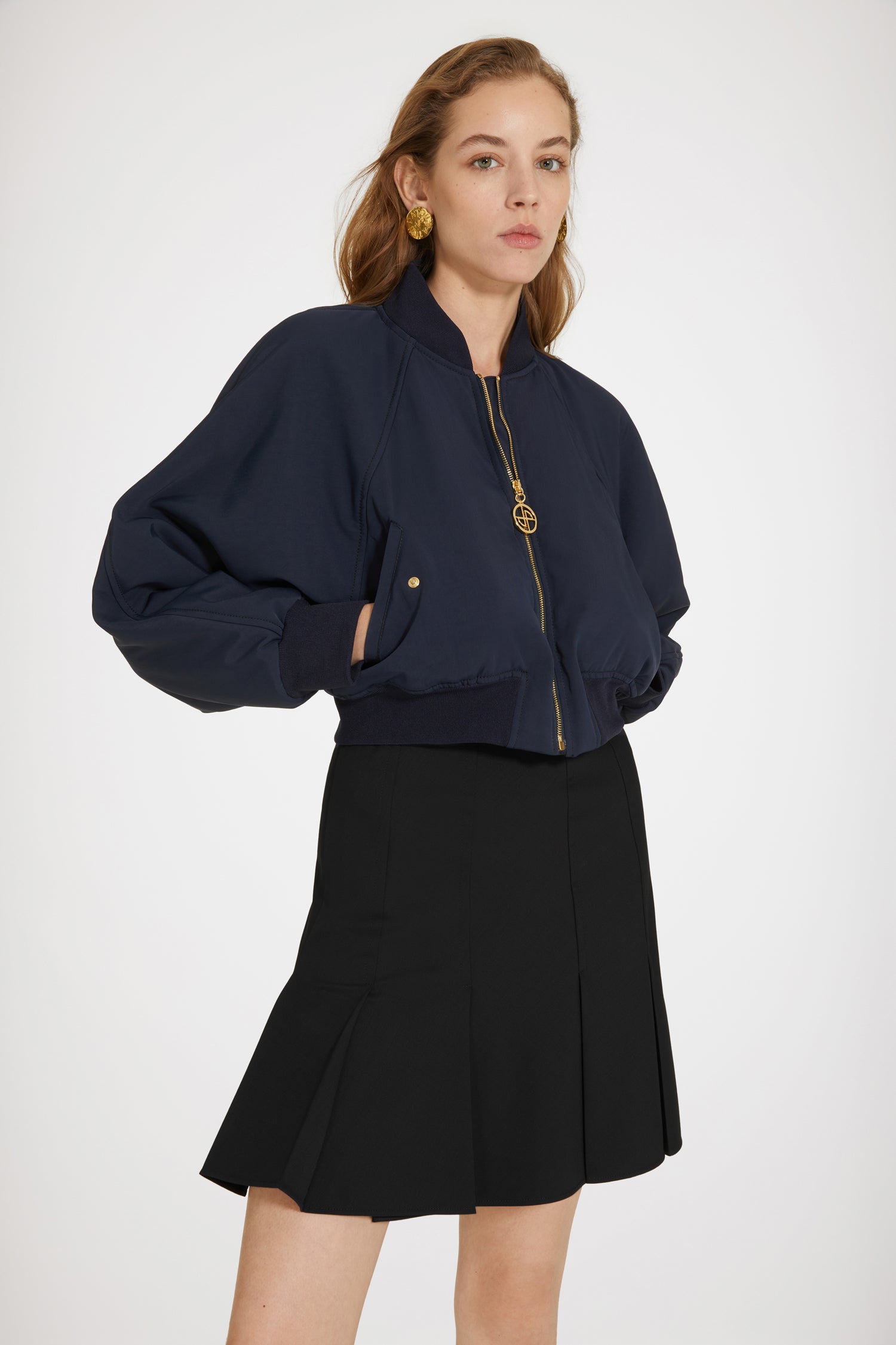 Patou P23OU020 bomber bleu marine nylon recyclé cropped