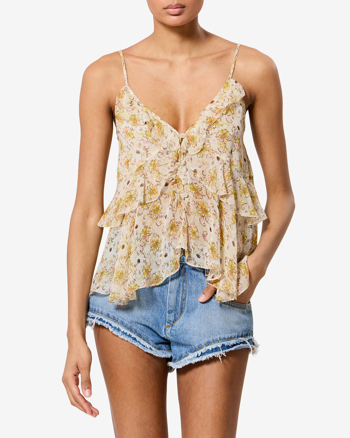Isabel Marant Briara top mousseline fleuri écru