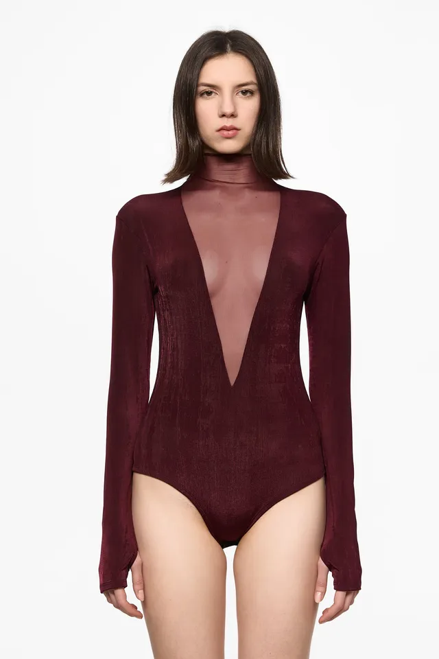 ATU Body Couture Wine Bodysuit body bordeaux col V S