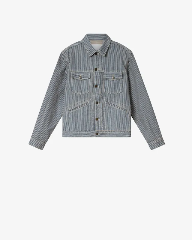 Isabel Marant Jango veste denim rayé bleu-blanc droite