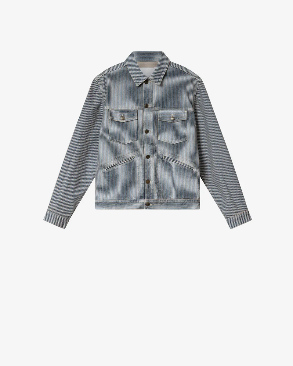 Isabel Marant Jango veste denim rayé bleu-blanc droite