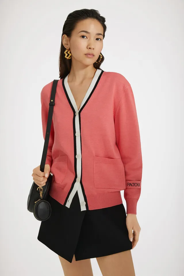 Patou KN131 cardigan coton laine rose col contraste