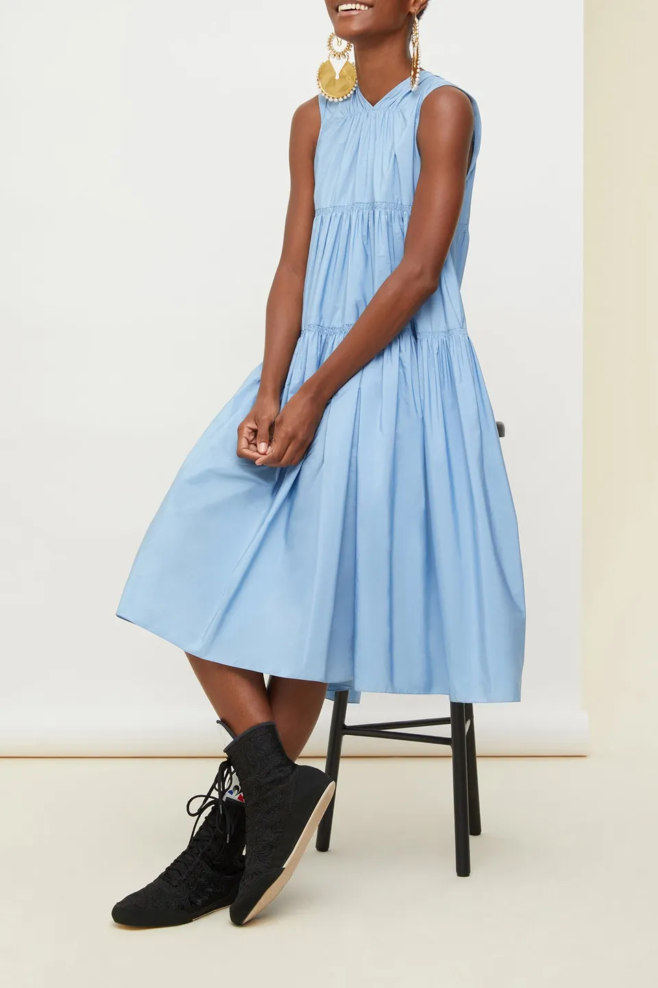 Patou DR031 Robe maxi faille bleue volants