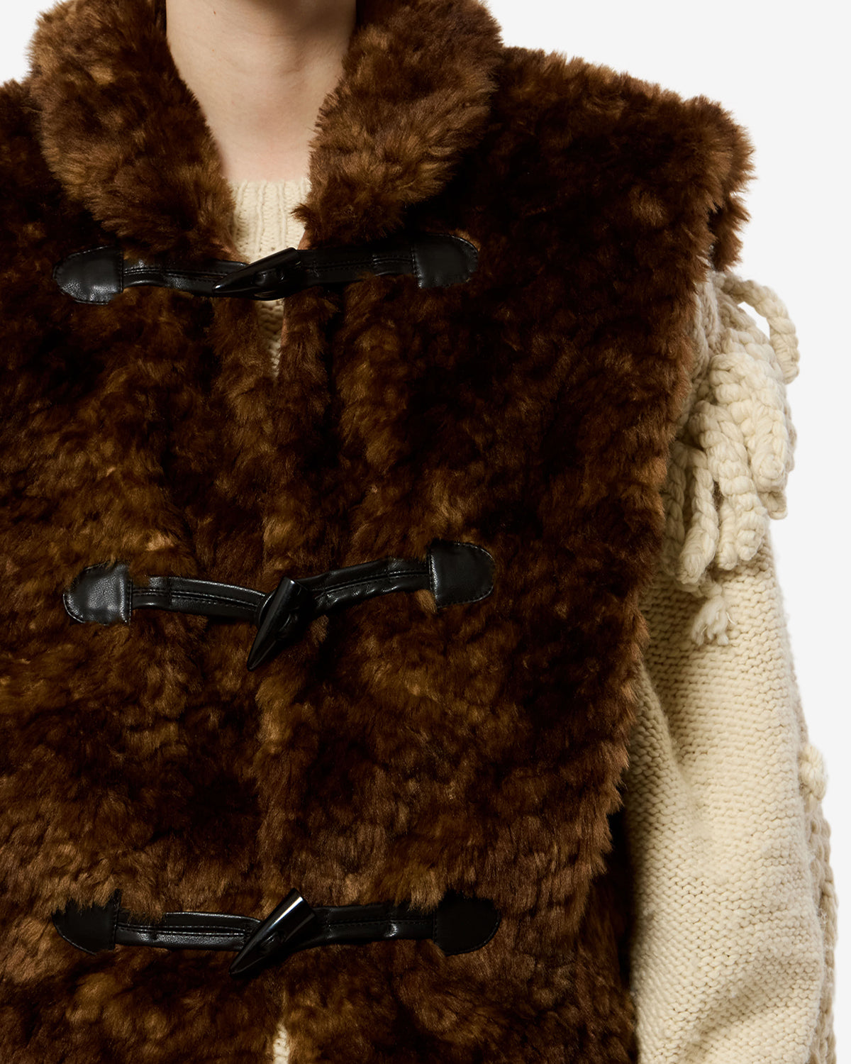 Isabel Marant Jocya gilet fausse fourrure marron T1