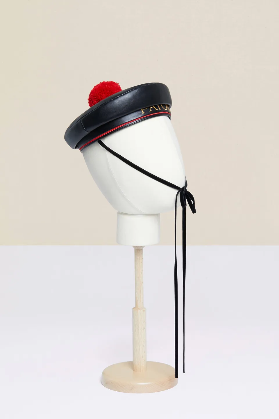 Patou Faux leather sailor hat chapeau noir Black TU