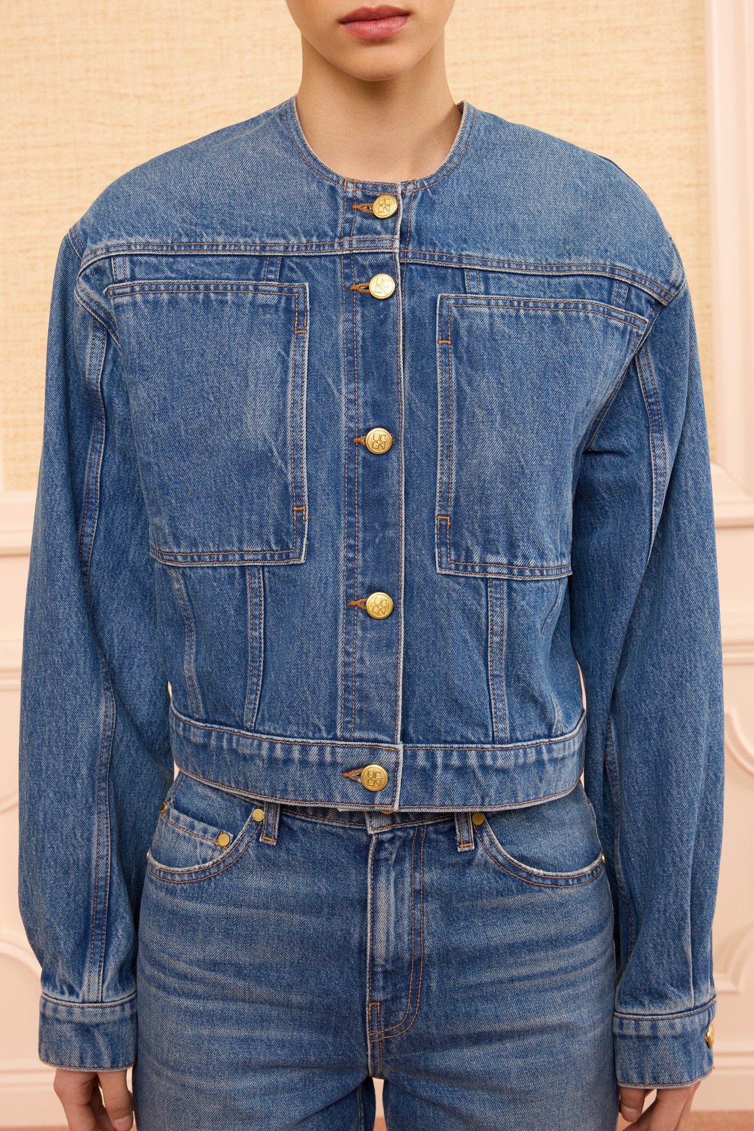 Ulla Johnson Briar veste jean Danube coton cropped sans col