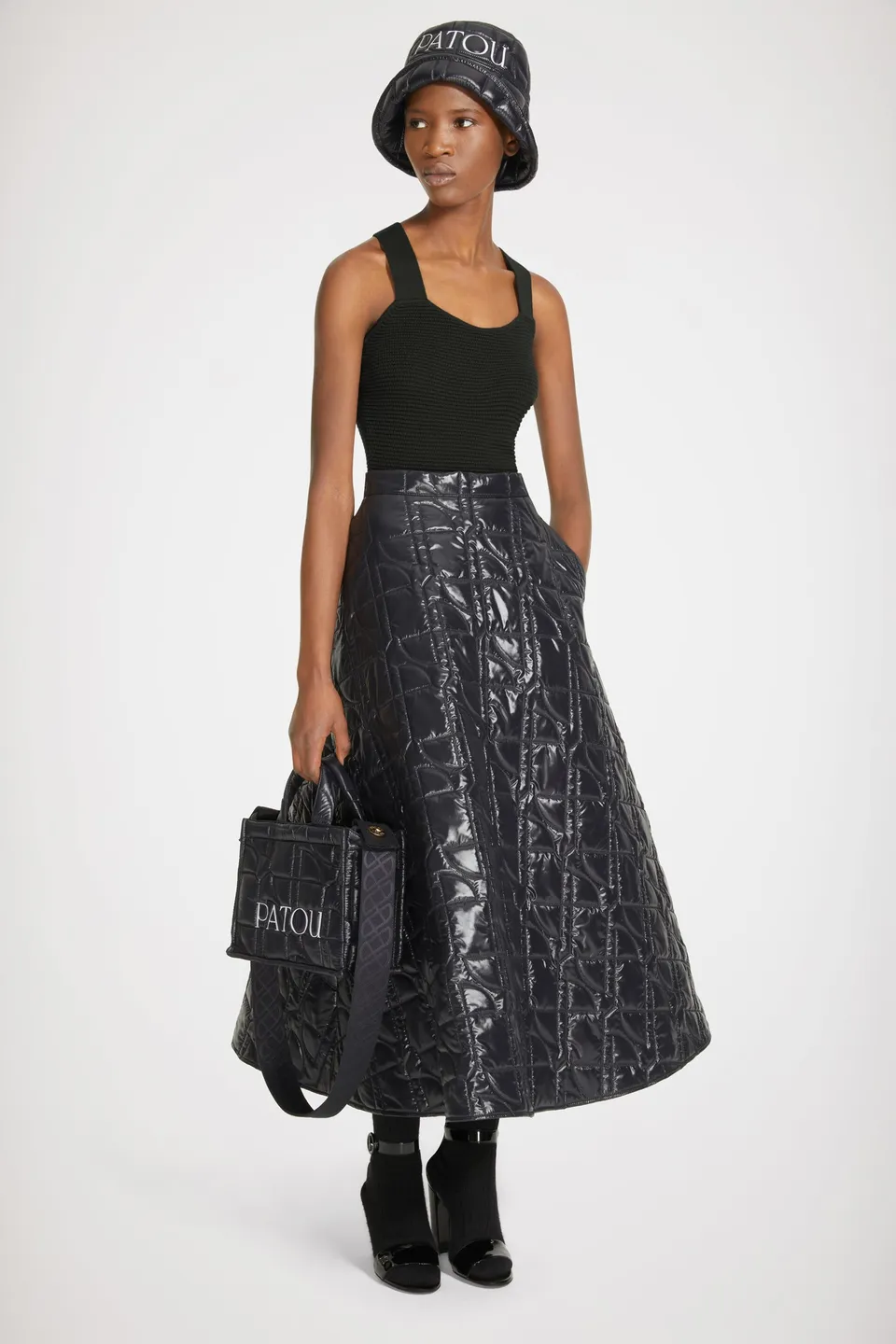 Patou H22SK0320123999B jupe maxi noire matelassée recyclée