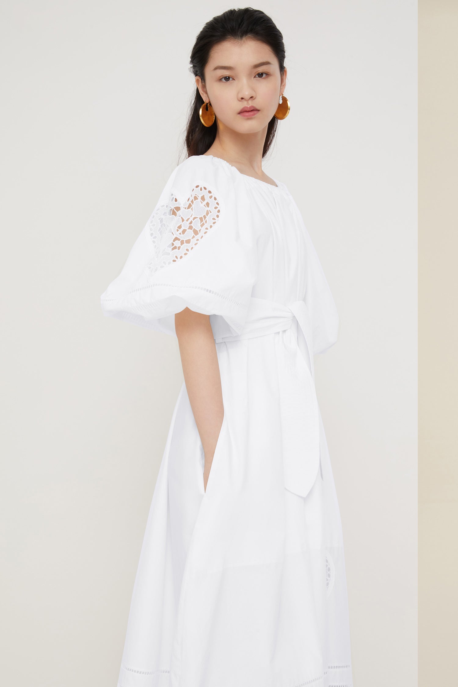 Patou DR037 robe maxi popeline blanche ajourée