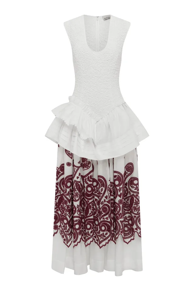 Alemais Bobby robe midi coton brodée col V