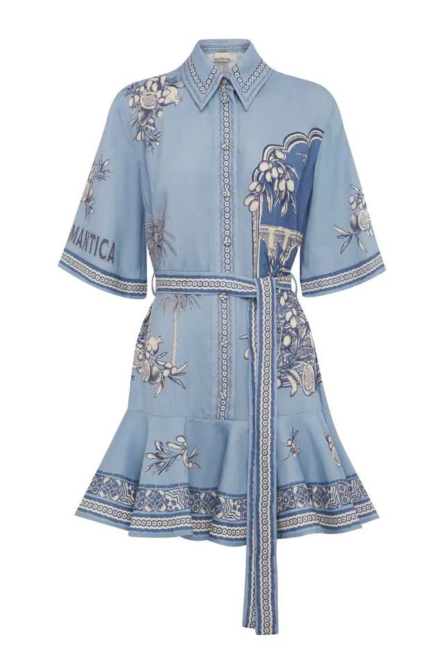 Alemäis Villa Romantica Mini Dress robe chemise lin imprimée