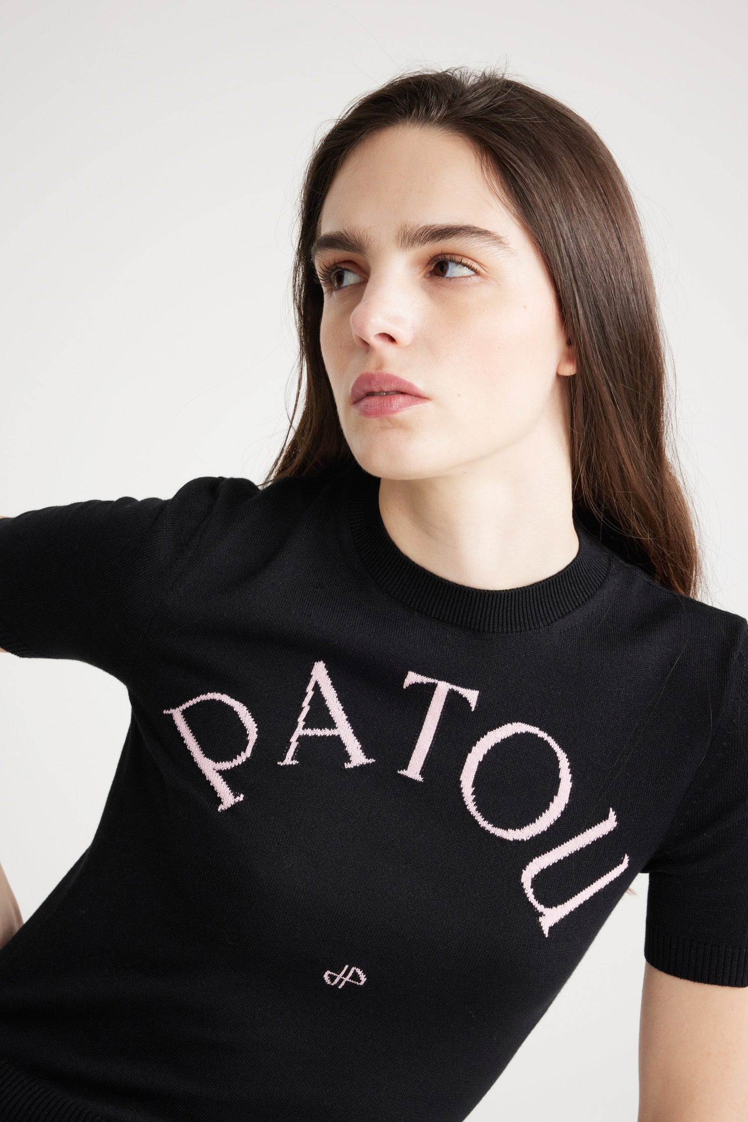 Patou KN182 top maille jacquard coton noir rose XS-XL
