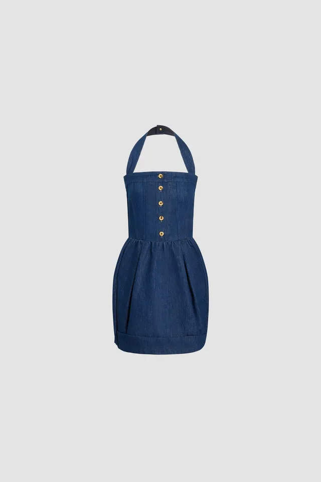 Patou DR231 robe drapée Bleu Rodeo nylon recyclé