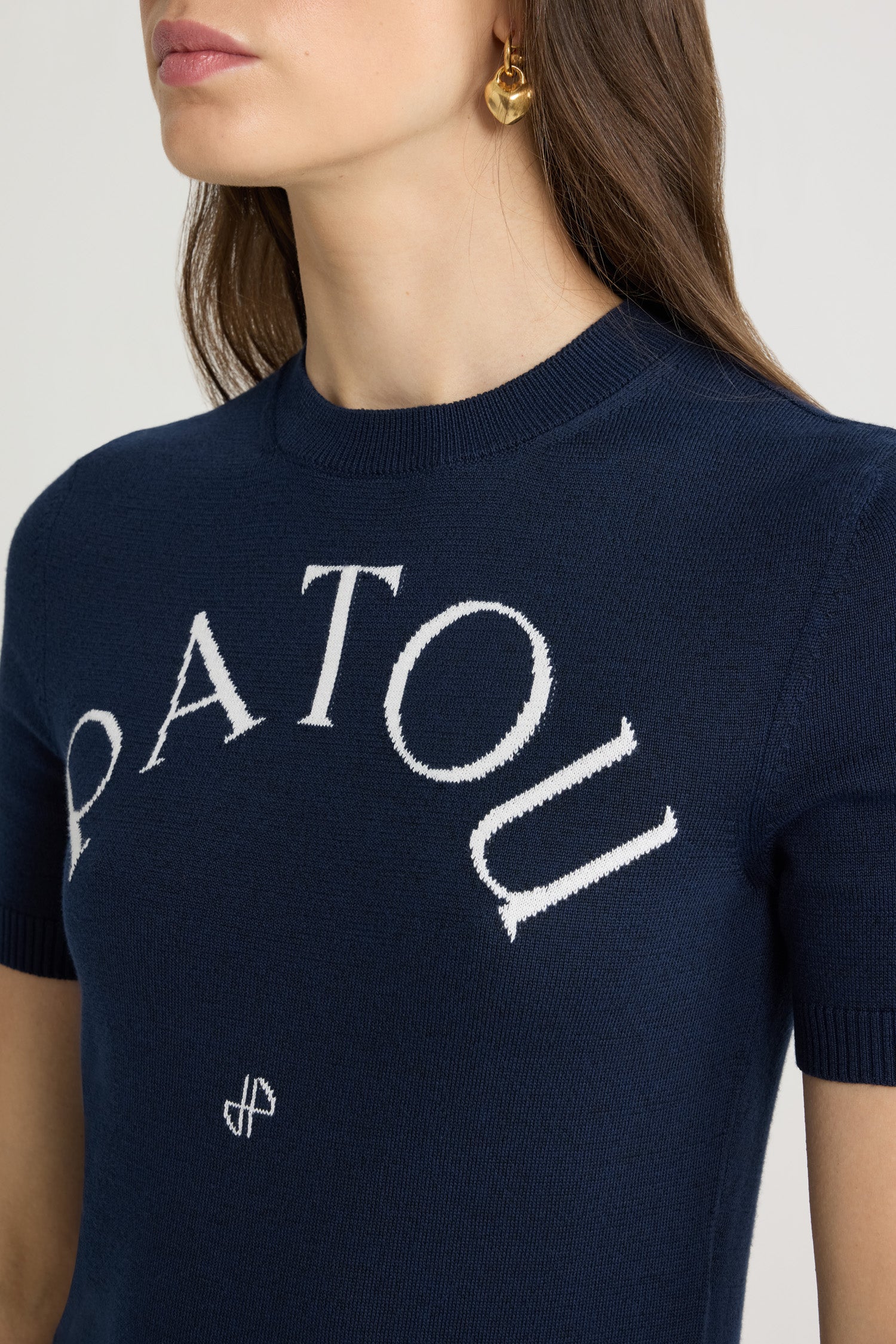 Patou KN068 top maille coton logo jacquard marine