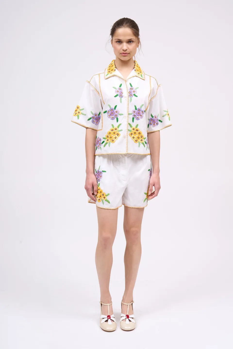 Paul & Joe Tailoring Short Plagiste popeline blanc brodé