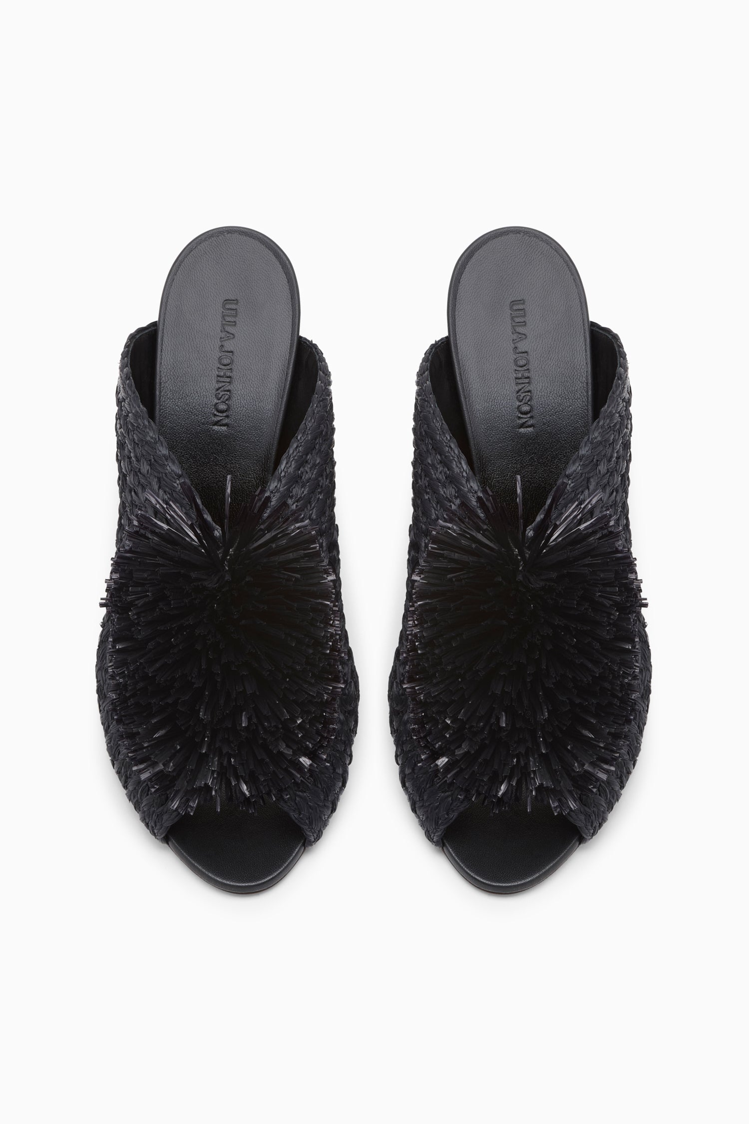 Ulla Johnson mule raphia noir franges talon 75