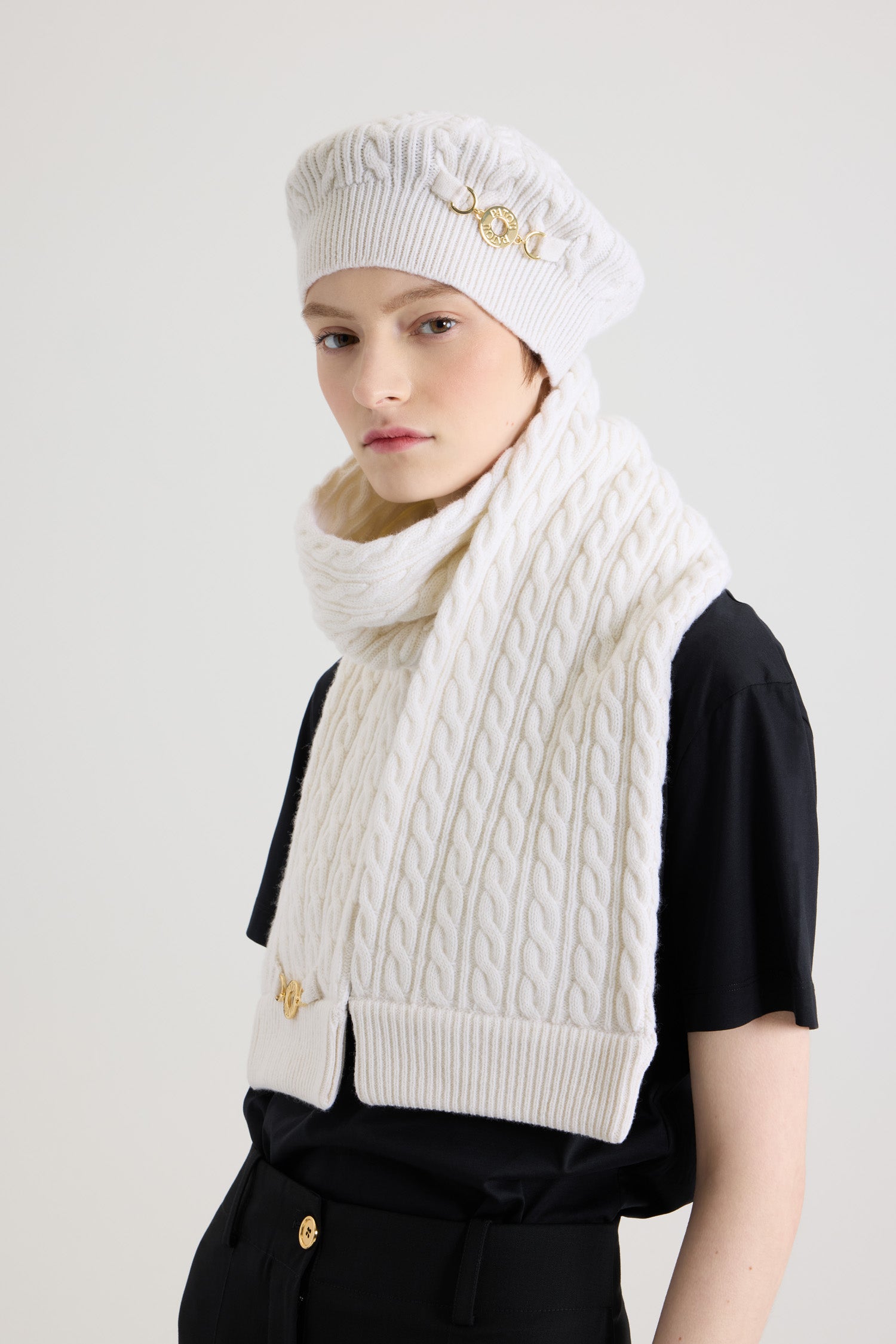 Patou H25AC1048041097C écharpe torsadée blanche laine TU