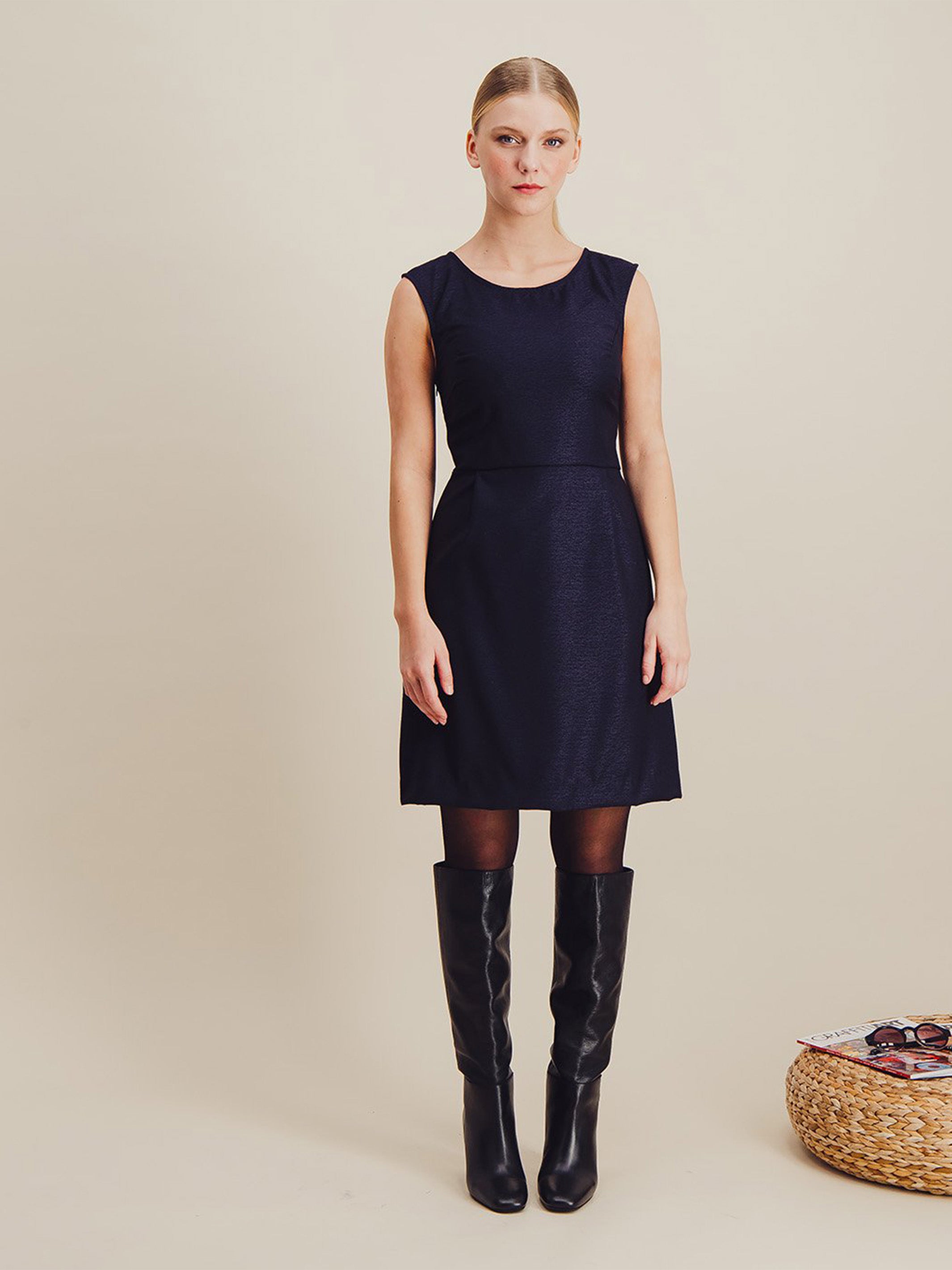 Anahide Saint André Jamada robe jacquard laine marine