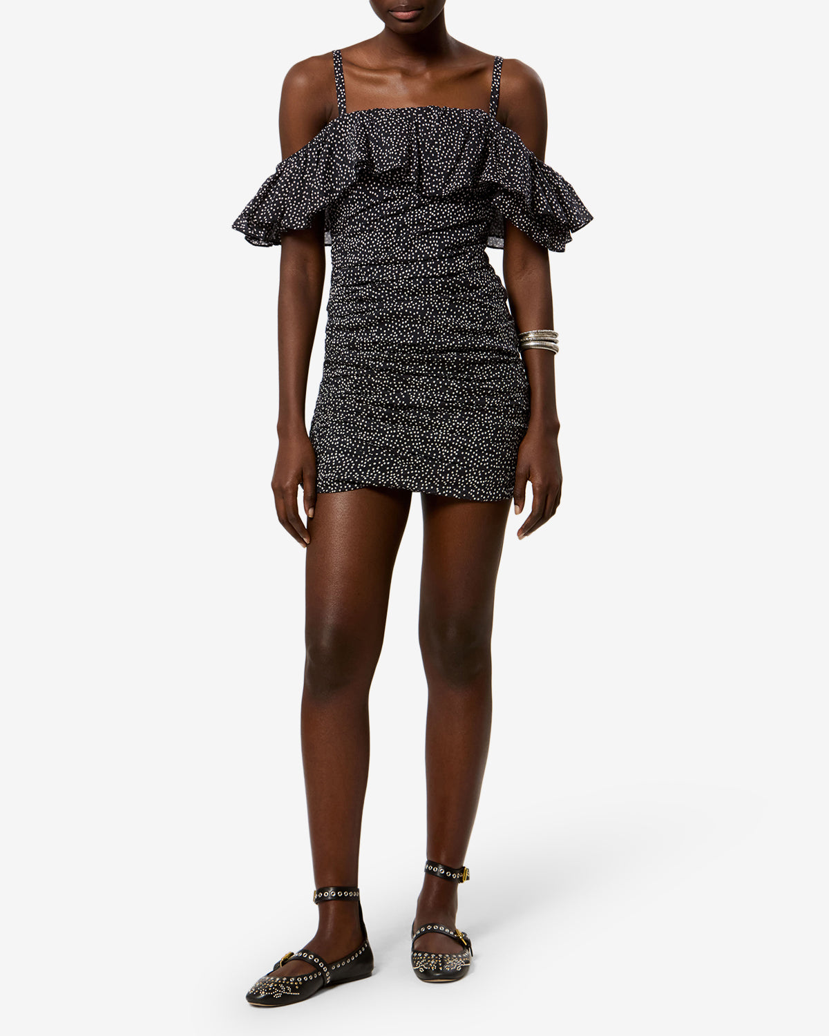 Isabel Marant Davilia robe voile coton noir écru pois