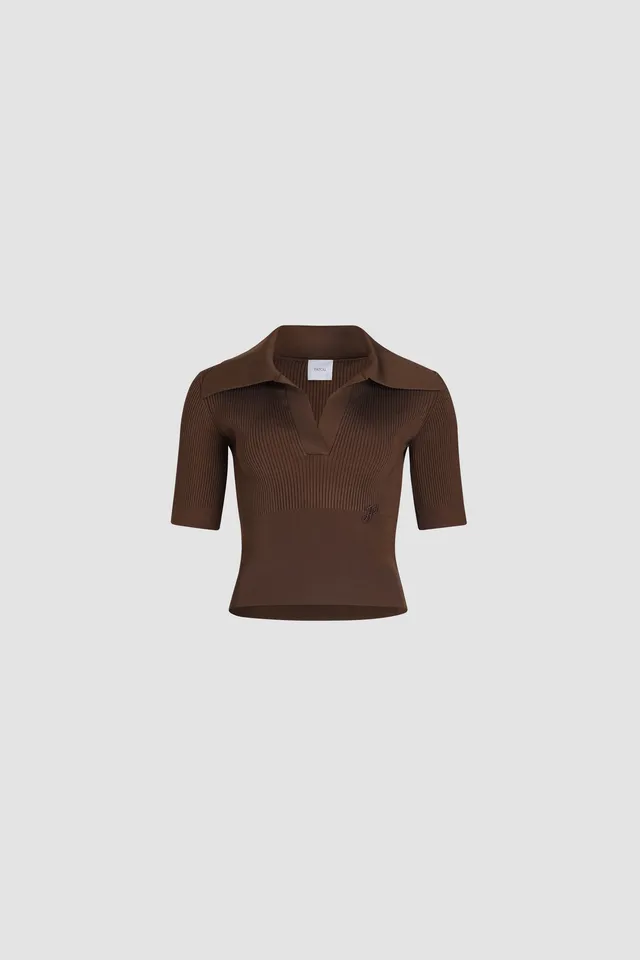 Patou polo top maille tobacco viscose col large