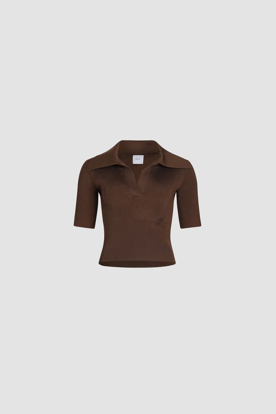 Patou polo top maille tobacco viscose col large
