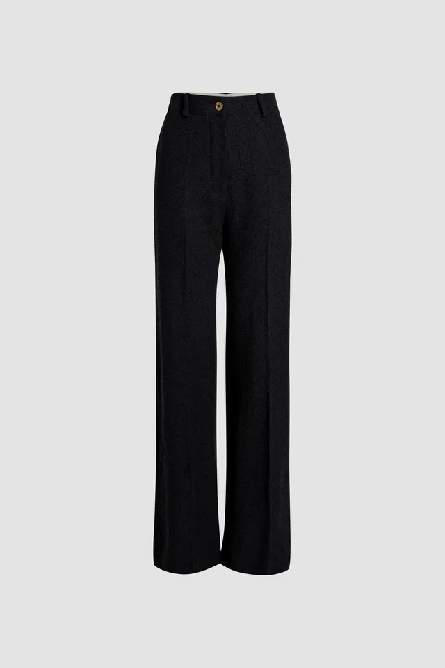 Patou TR002 pantalon noir tweed laine coton bio long
