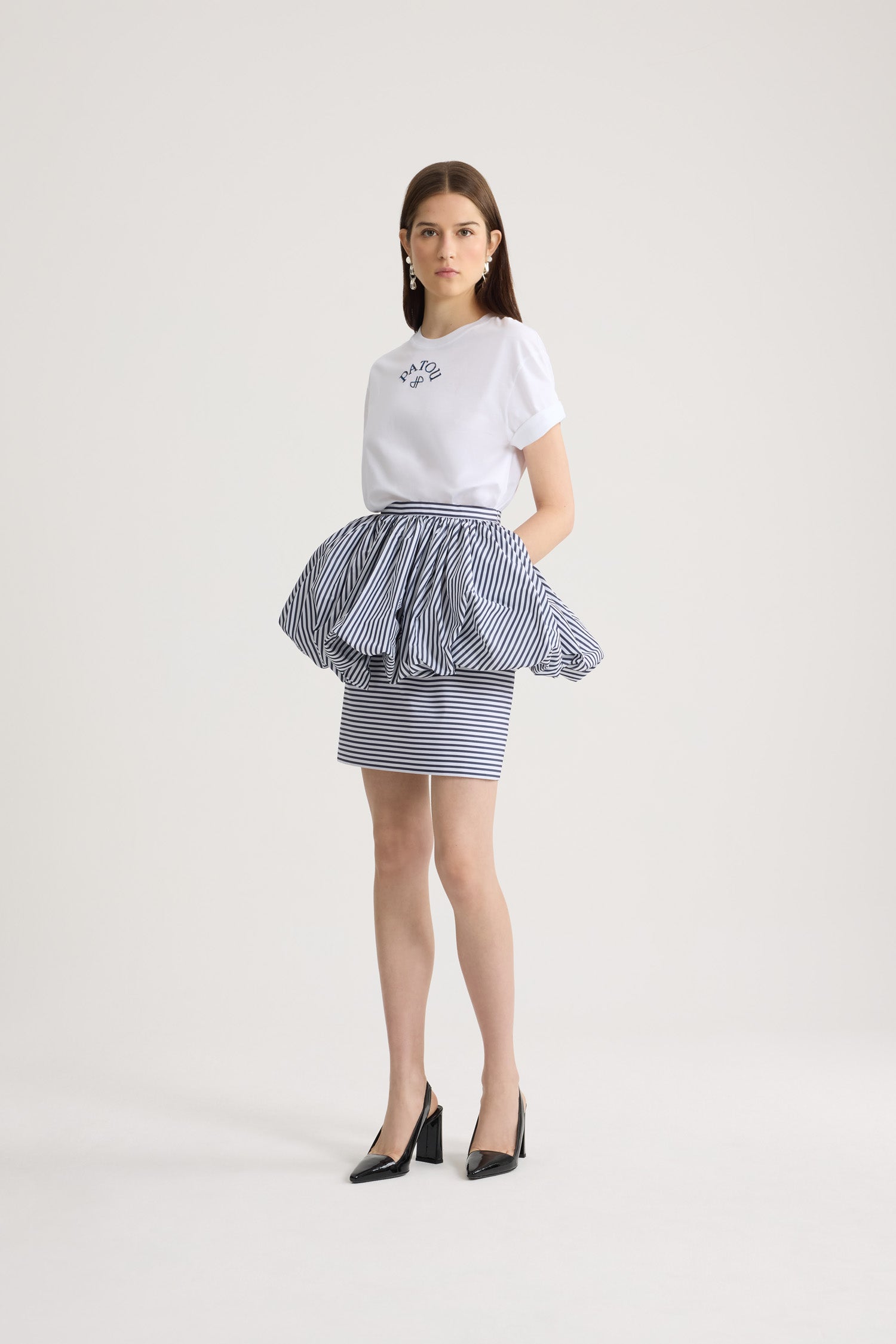 Patou SK109 jupe midi peplum rayée faille recyclée
