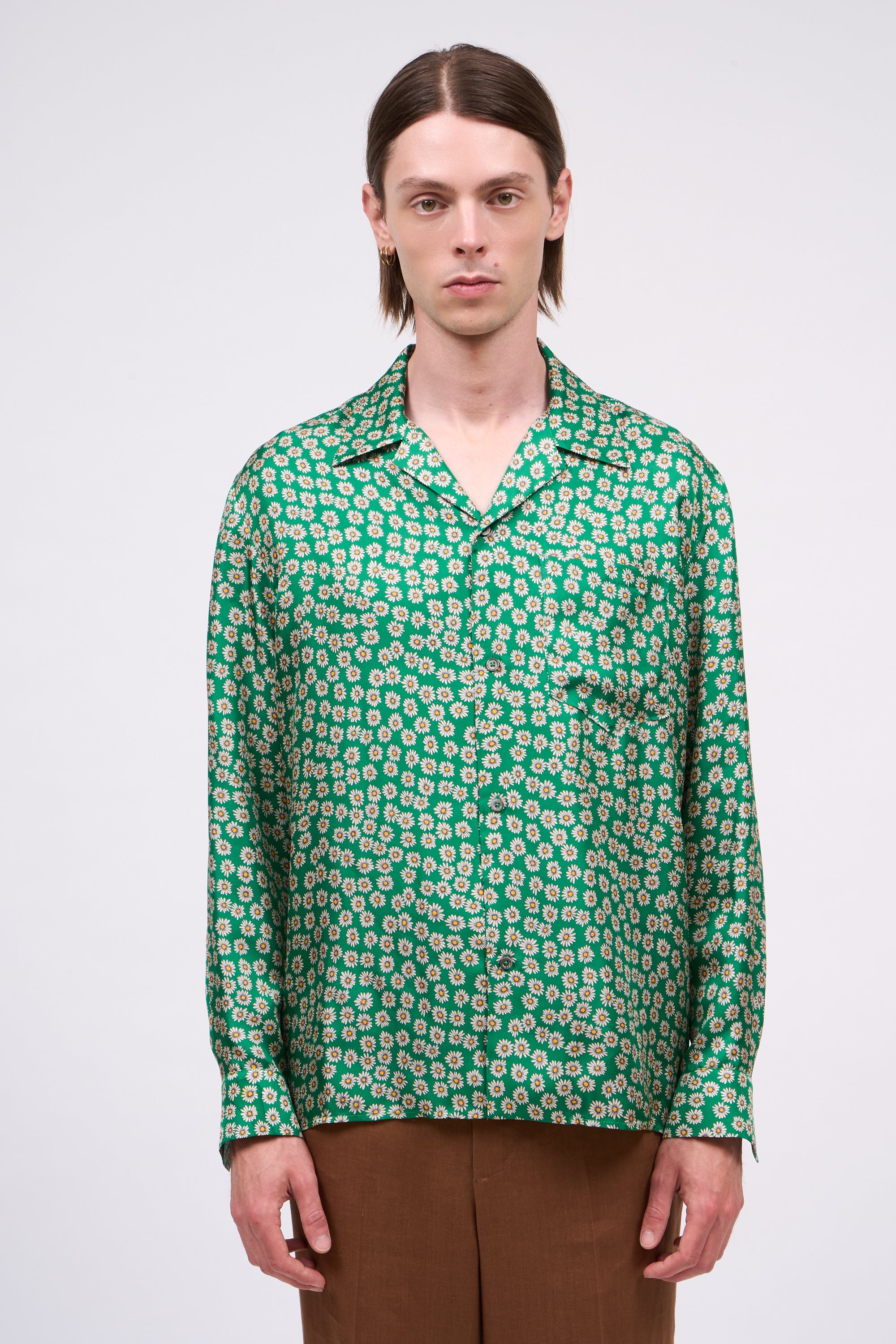 Paul & Joe Erika chemise homme soie vert marguerites