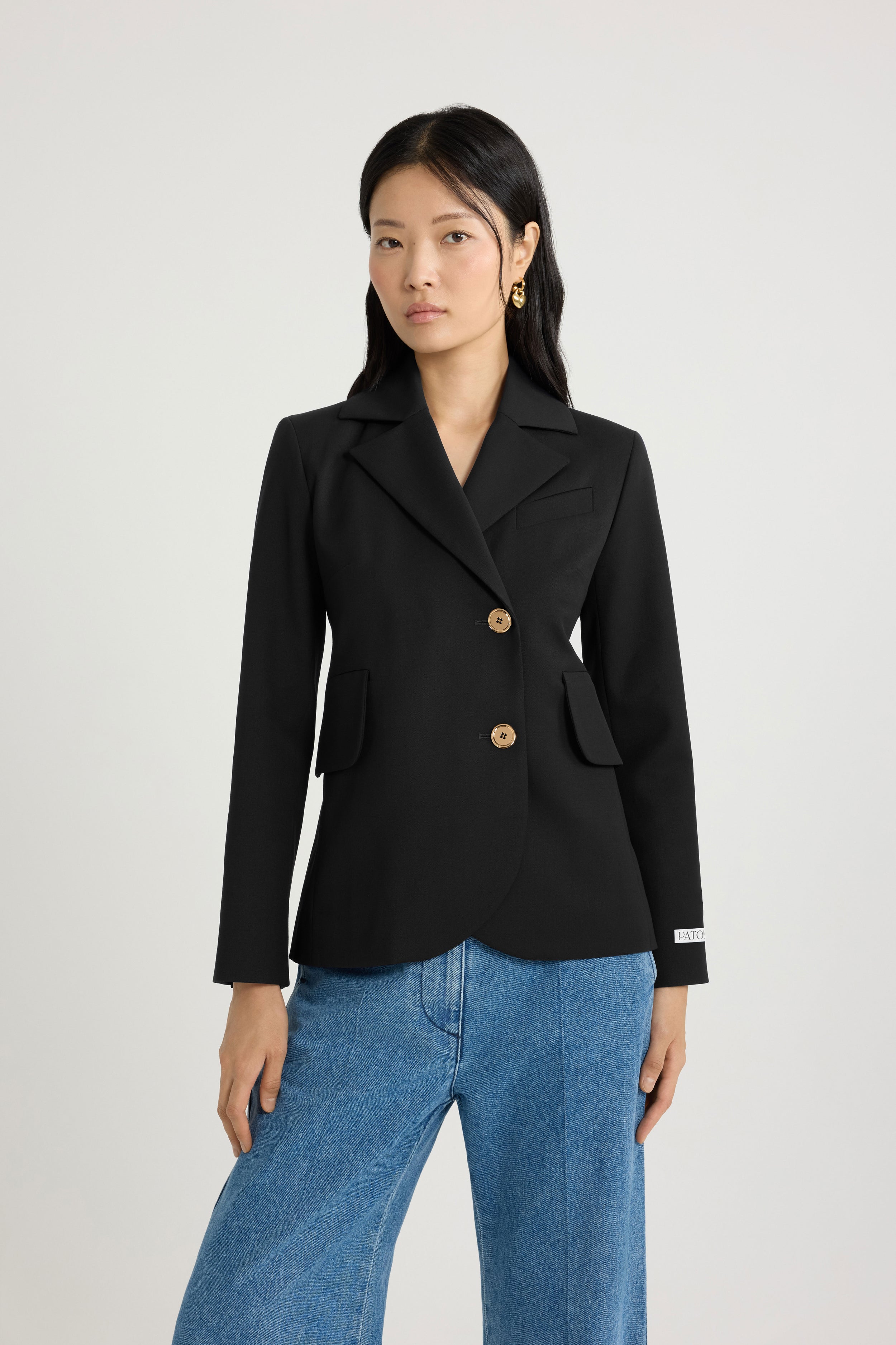 Patou P25JA0540103999B veste ceinturée noire laine taille 38