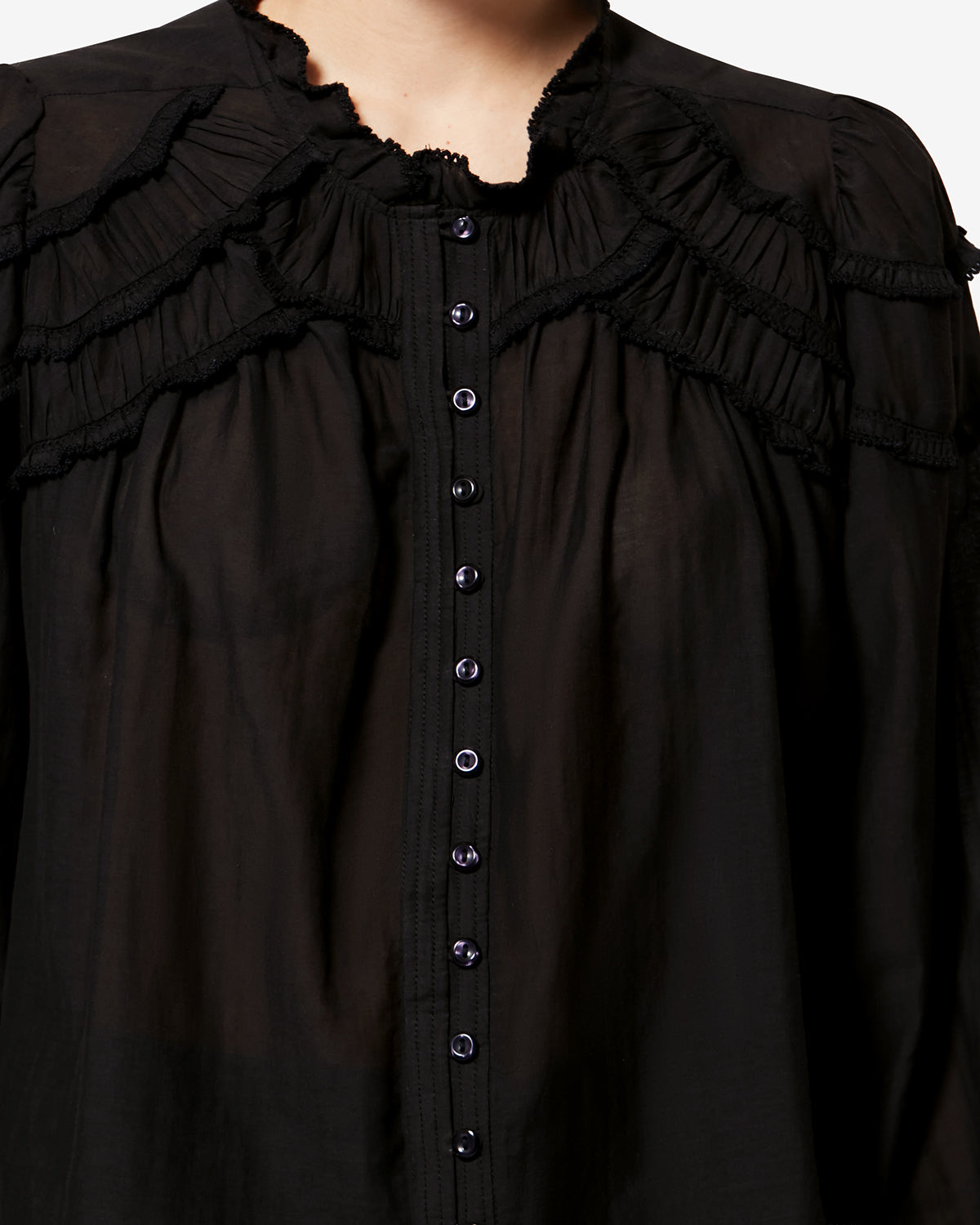 Isabel Marant Christa HT0681FB blouse noire coton froncée