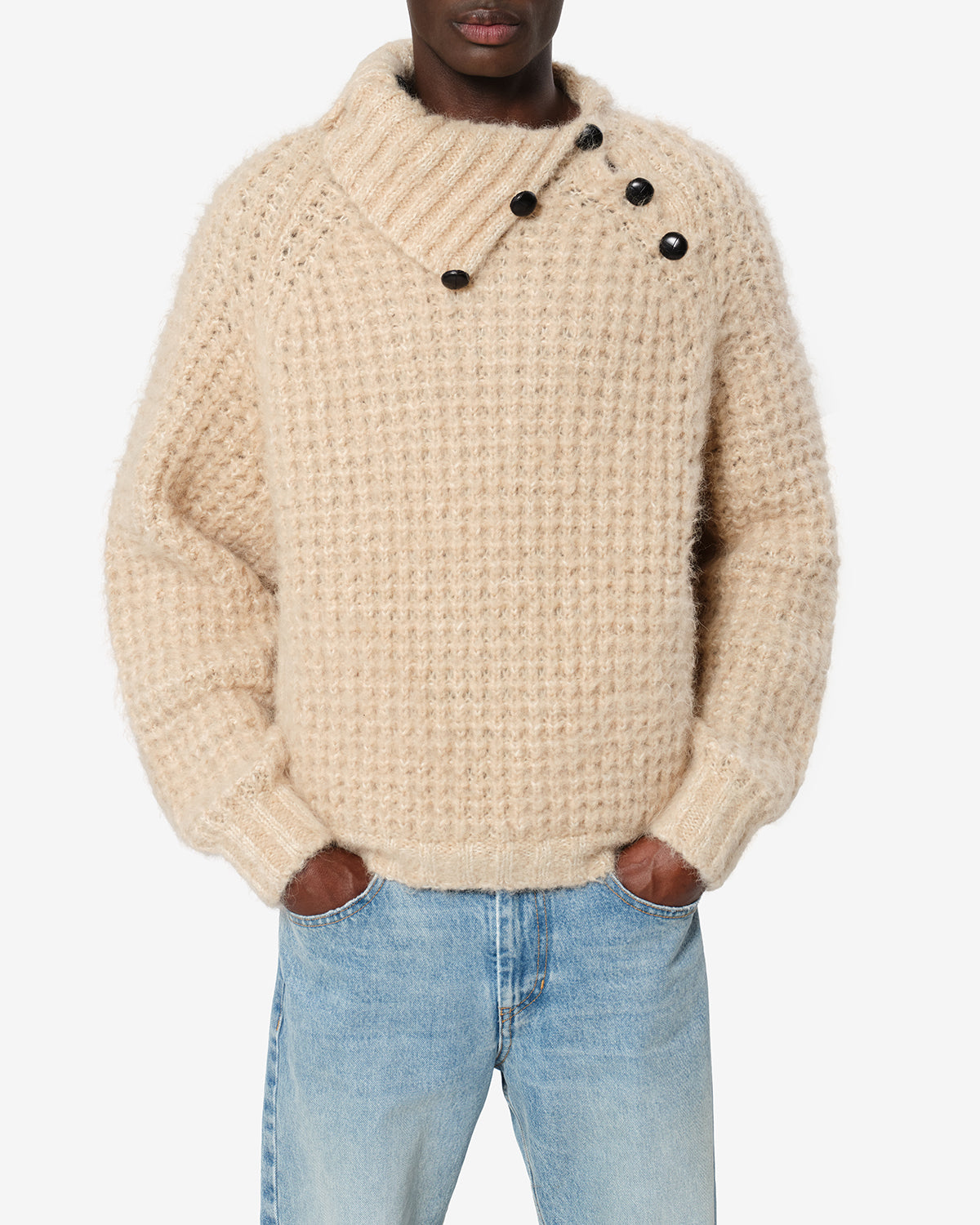 Isabel Marant Lyas PU1003 pull beige alpaga mohair col montant