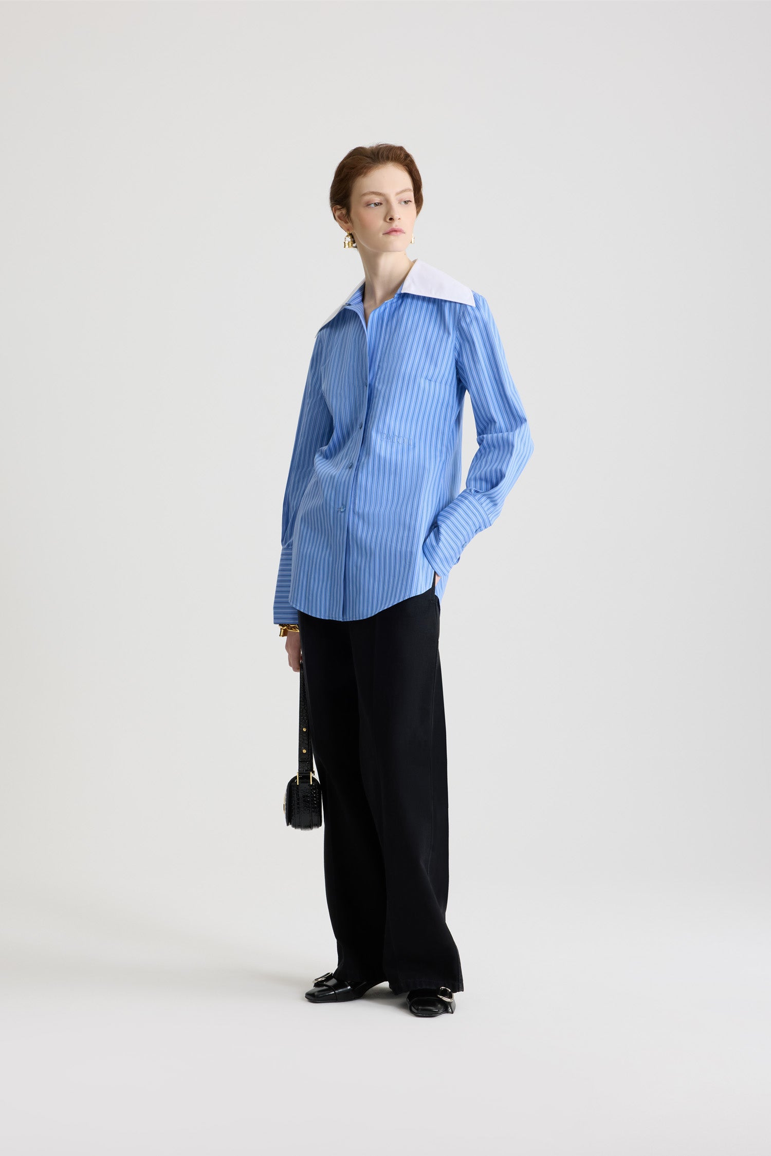 Patou BL048 Blouse Popeline Coton Bio Bleu Glace Rayé