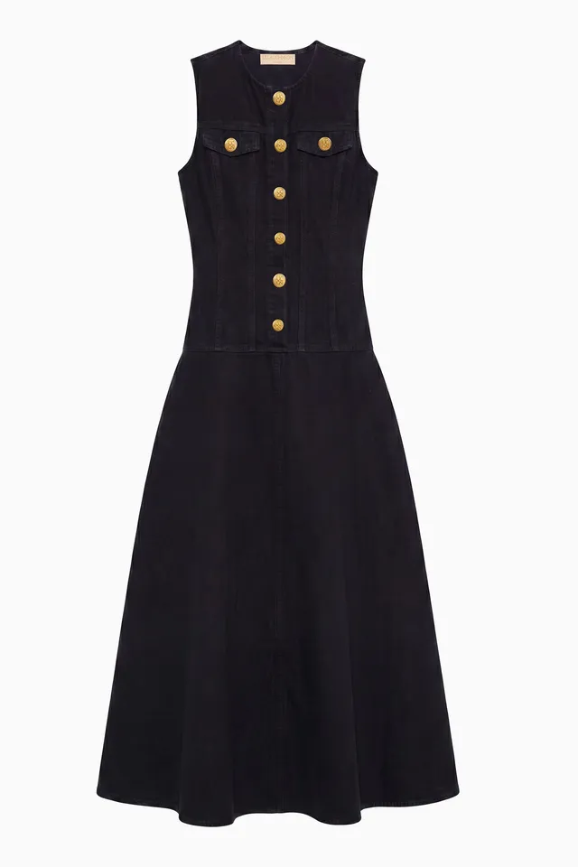 Ulla Johnson Odella robe jean noire midi coton