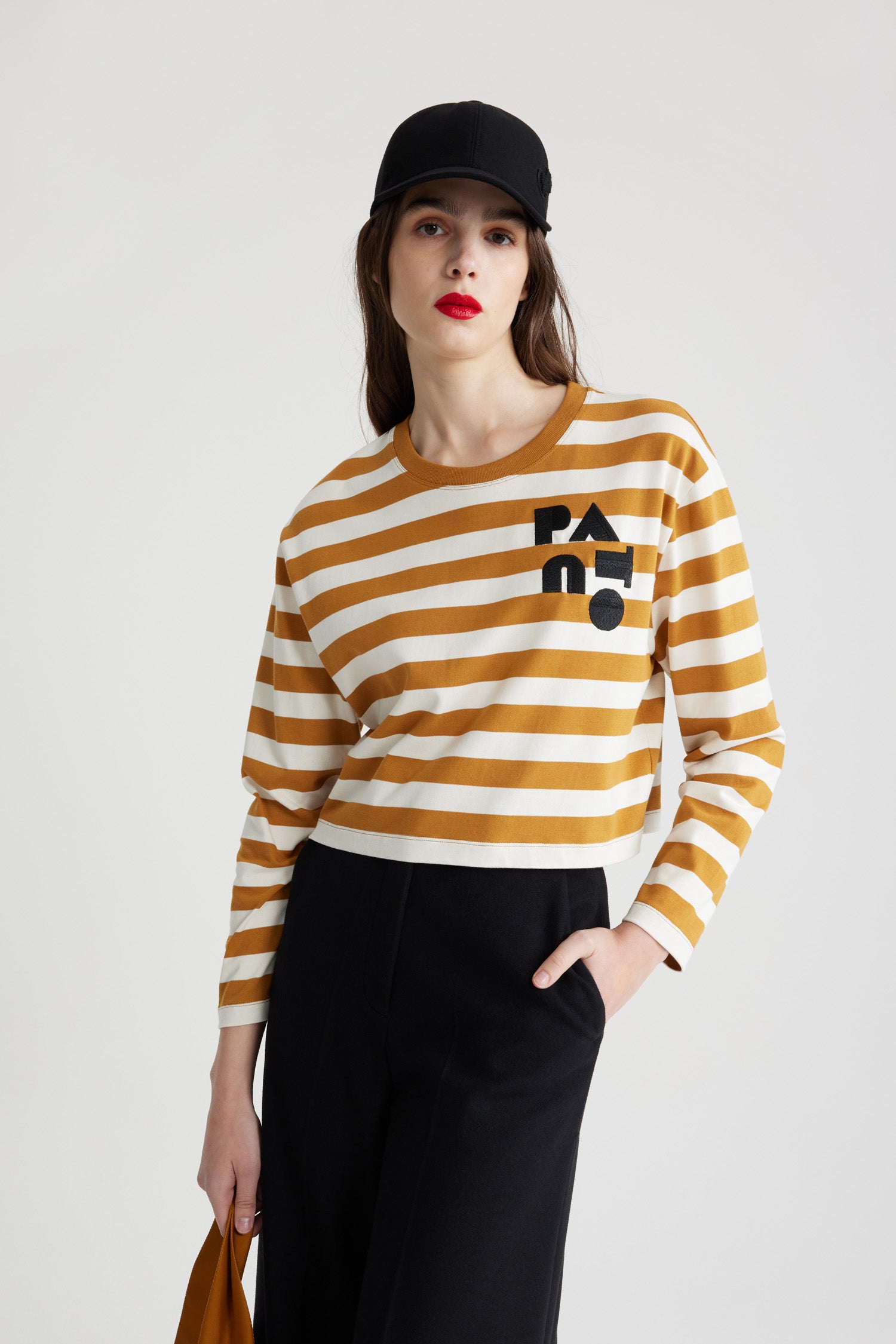 Patou JE123 top marinière cropped beige blanc coton bio