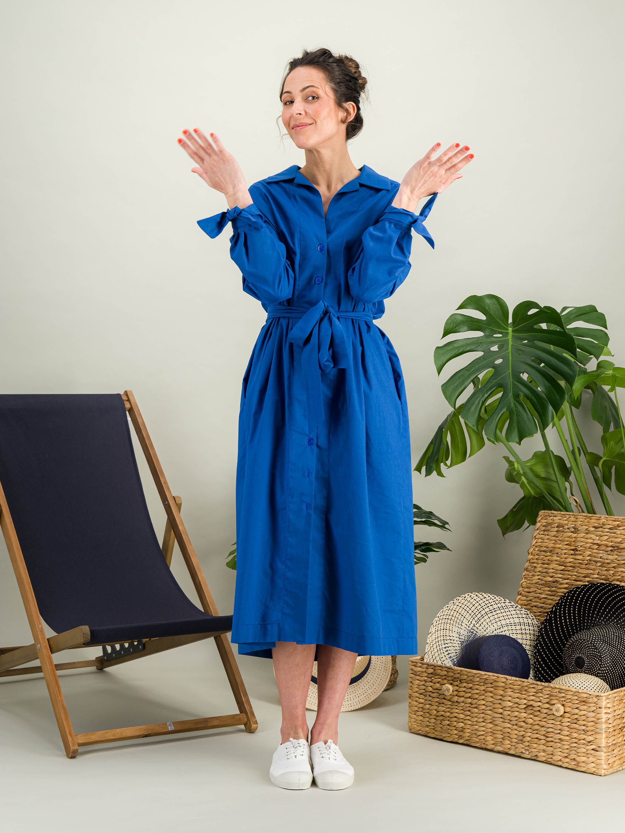 Anahide Saint André Pamplone robe chemise coton bleu cobalt 34